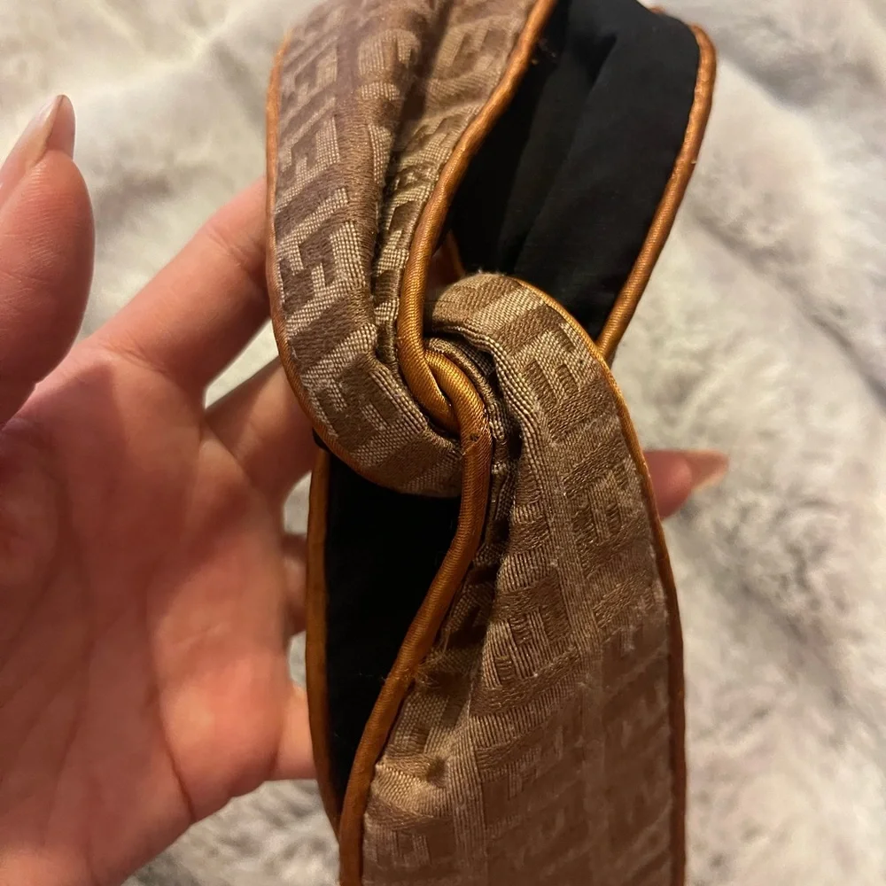 Fendi Brown Monogram Headband with Black Elastic